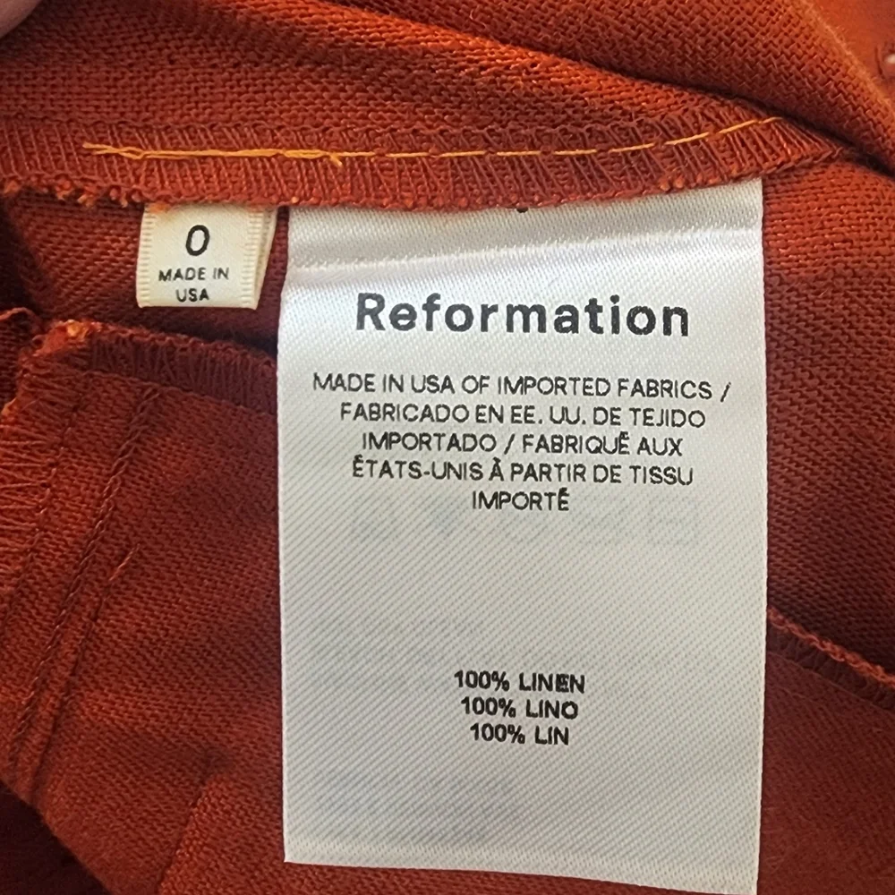 Reformation Women's Pants, Size‎ 0, 100 % Linen.